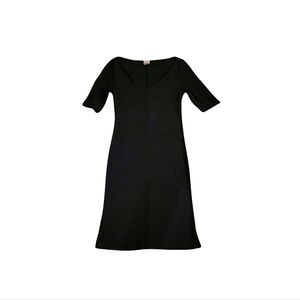 Vintage Napoli Black V-Neck Short Sleeve Stretch Midi Dress LBD Size S